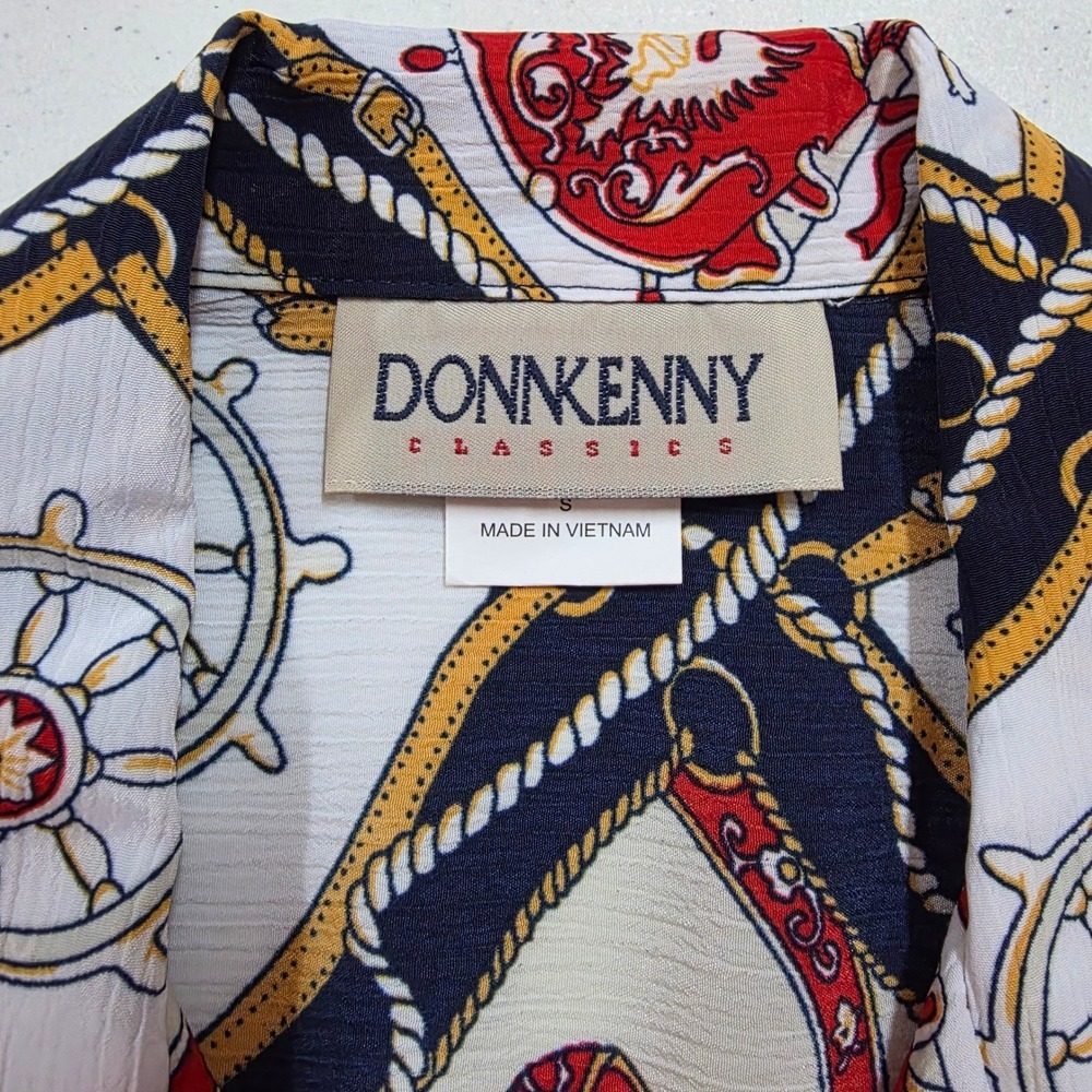 Donnkenny Classics Nautical Chain Print Button Up Blouse Navy Red Gold Small - Picture 5 of 10